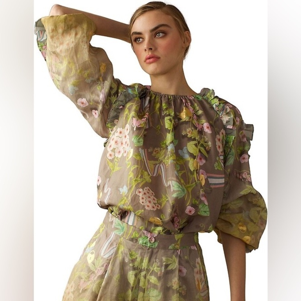 C‎6 Cynthia Rowley Floral Puff Sleeve Blouse
